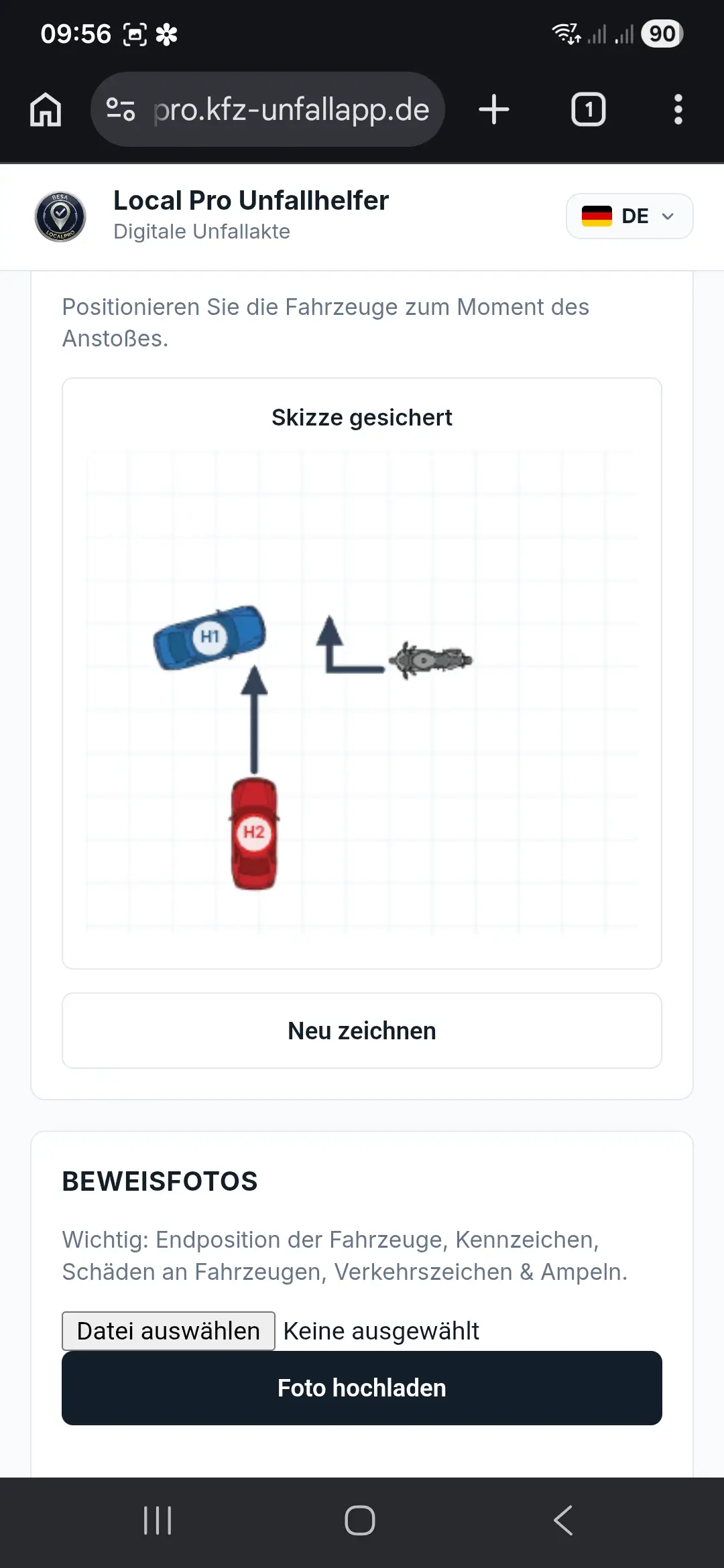 Erfassung der Unfalldaten in der Akte