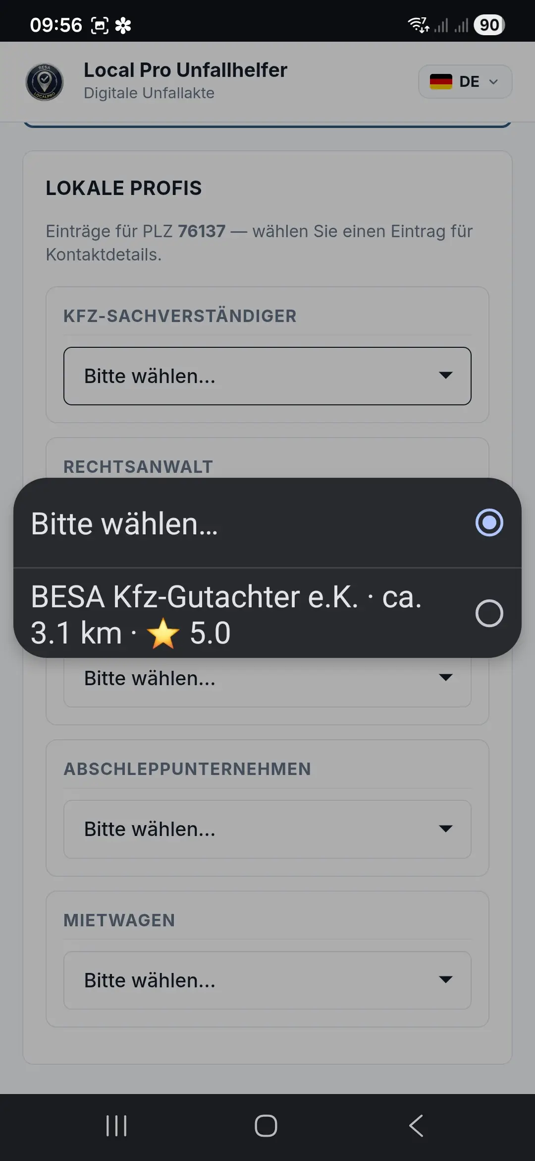 Profis auswählen