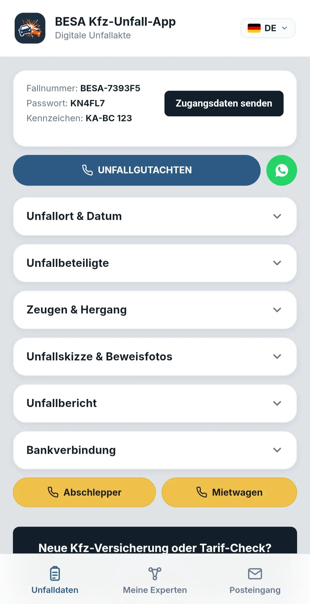 Unfallakte mit allen Beteiligten und Dokumenten an einer Stelle