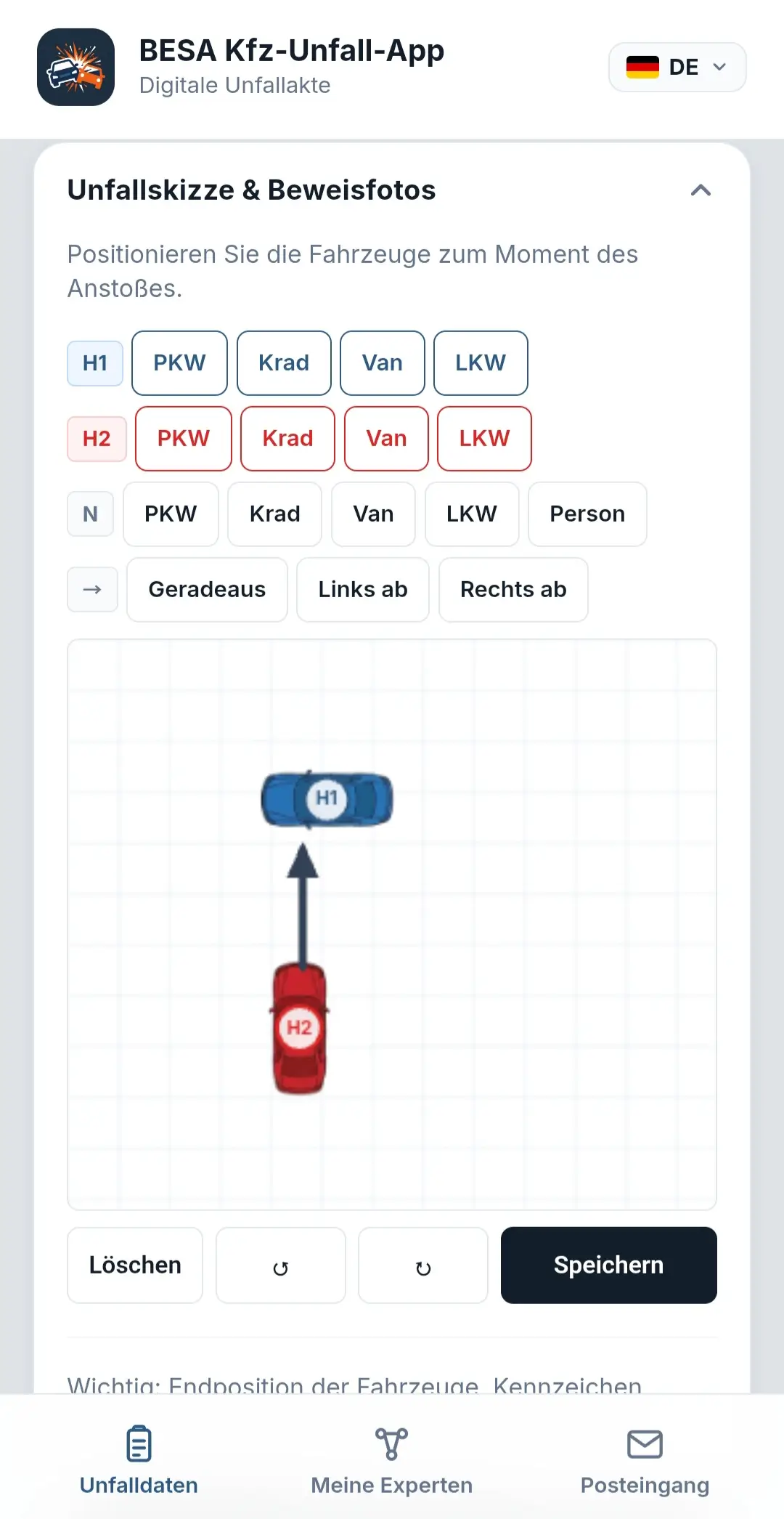 Erfassung der Unfalldaten in der App